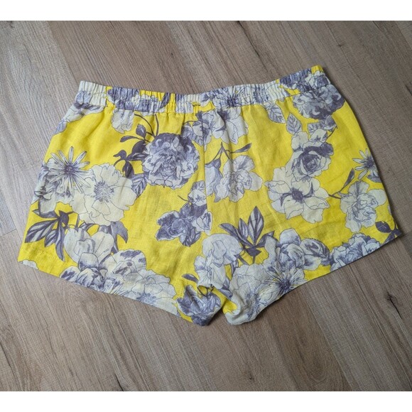 Kut from the Kloth Yellow Floral Linen Shorts Size 8 Pull On Boho 3.5" Inseam - Picture 3 of 9